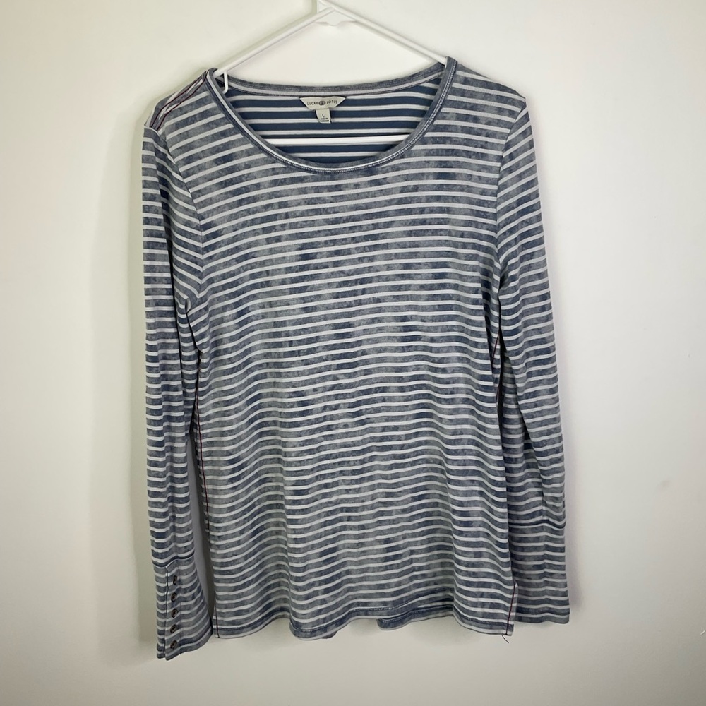 Lucky Lotus womens stripped Long Sleeve Shirt size large